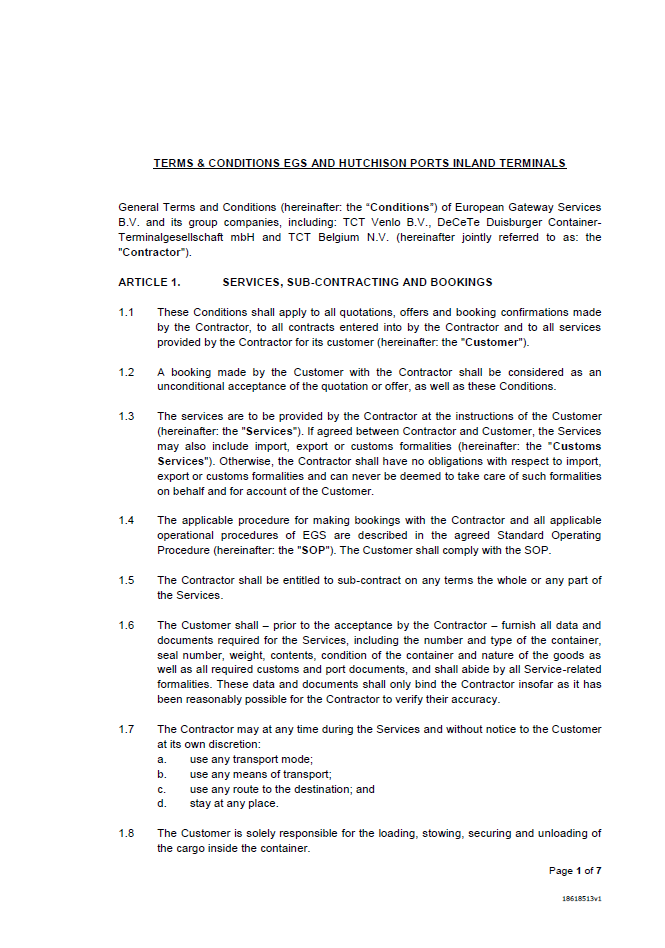 Terms & Conditions EGS and Hutchison Ports inland terminals